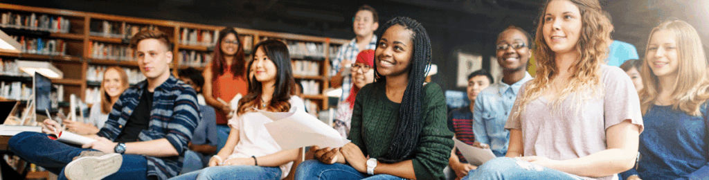 students in library